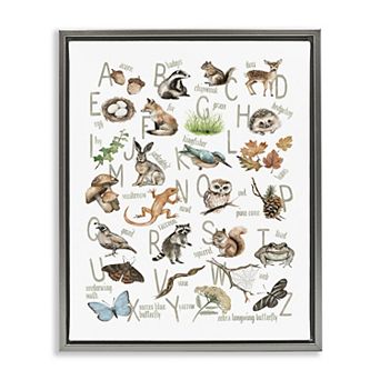 Stupell Home Decor Woodland Nature Alphabet Framed Canvas Wall Art