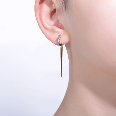 14k Gold Over Silver Cubic Zirconia Waterfall Spike Dangle Earrings