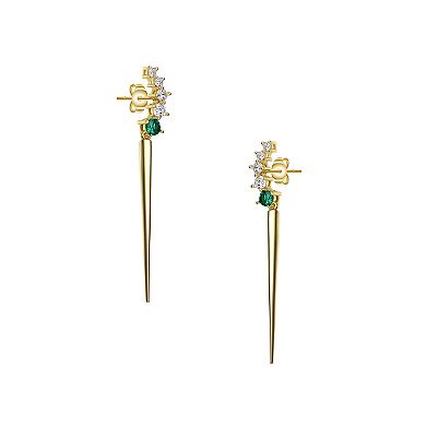 14k Gold Over Silver Cubic Zirconia Waterfall Spike Dangle Earrings