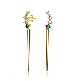 14k Gold Over Silver Cubic Zirconia Waterfall Spike Dangle Earrings