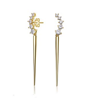 14k Gold Over Silver Cubic Zirconia Waterfall Spike Dangle Earrings
