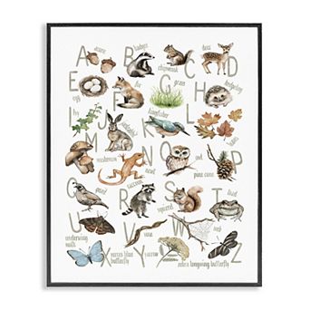 Stupell Home Decor Woodland Nature Alphabet Thin Frame Canvas Wall Art