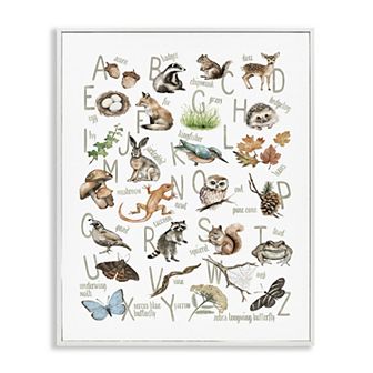 Stupell Home Decor Woodland Nature Alphabet Thin Frame Canvas Wall Art