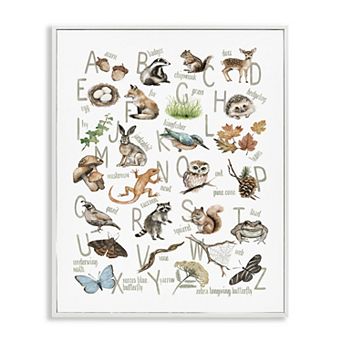 Stupell Home Decor Woodland Nature Alphabet Thin Frame Canvas Wall Art
