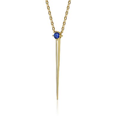 14k Gold Over Silver Cubic Zirconia Solitaire Spike Pendant Y-Necklace
