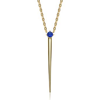 14k Gold Over Silver Cubic Zirconia Solitaire Spike Pendant Y-Necklace
