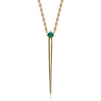 14k Gold Over Silver Cubic Zirconia Solitaire Spike Pendant Y-Necklace