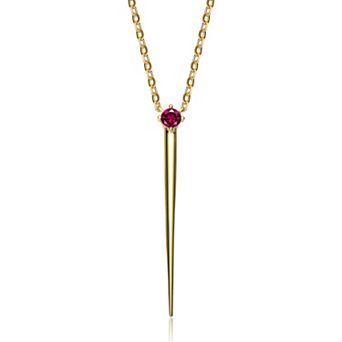14k Gold Over Silver Cubic Zirconia Solitaire Spike Pendant Y-Necklace