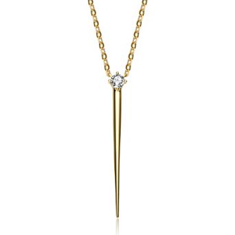 14k Gold Over Silver Cubic Zirconia Solitaire Spike Pendant Y-Necklace