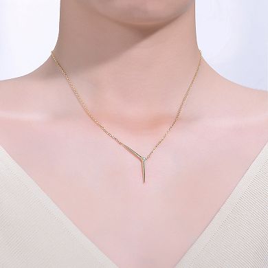 14k Gold Over Silver Cubic Zirconia Solar Chevron Necklace