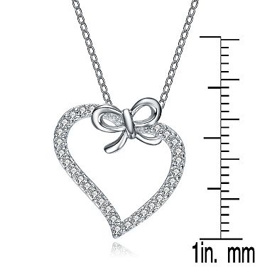 Sterling Silver Cubic Zirconia Heart & Bowtie Necklace