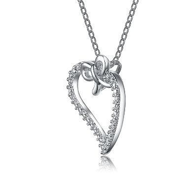 Sterling Silver Cubic Zirconia Heart & Bowtie Necklace