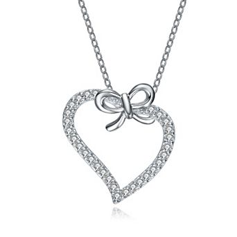 Sterling Silver Cubic Zirconia Heart & Bowtie Necklace