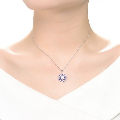 Sterling Silver Round & Baguette Cubic Zirconia Wreath Pendant Necklace