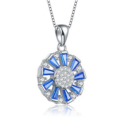 Sterling Silver Round & Baguette Cubic Zirconia Wreath Pendant Necklace