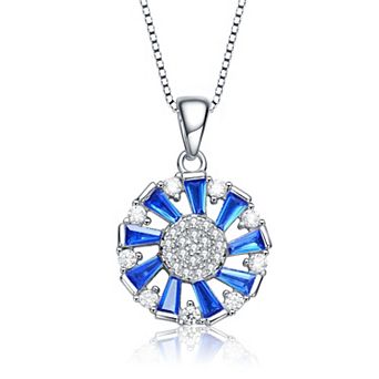 Sterling Silver Round & Baguette Cubic Zirconia Wreath Pendant Necklace