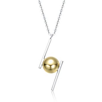 Megan Walford Two Tone Sterling Silver Sphere & Asymmetrical Bar Design Pendant Necklace