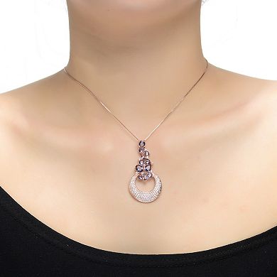 Rose Gold Tone Over Silver White & Purple Cubic Zirconia Pendant Necklace