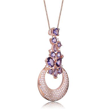 Rose Gold Tone Over Silver White & Purple Cubic Zirconia Pendant Necklace