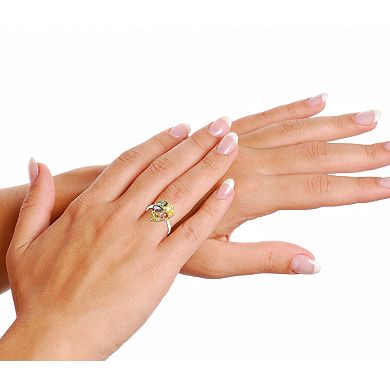 18k Gold Over Silver Multicolored Cubic Zirconia Cocktail Ring