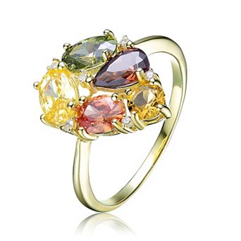 18k Gold Over Silver Multicolored Cubic Zirconia Cocktail Ring