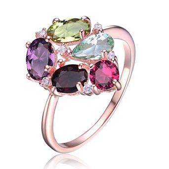 18k Gold Over Silver Multicolored Cubic Zirconia Cocktail Ring
