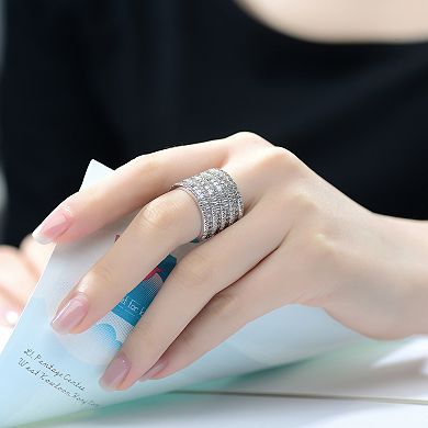 Sterling Silver Cubic Zirconia 5-Row Stacked Column Glamour Ring