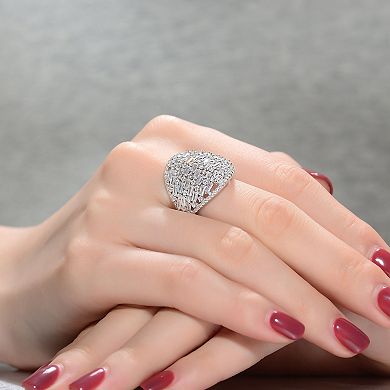 Sterling Silver Round-, Emerald- & Marquise-Cut Cubic Zirconia Cluster Ring