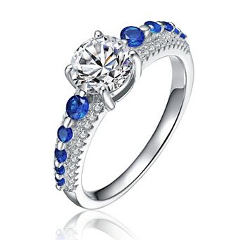 Sterling Silver Blue Cubic Zirconia Engagement Ring