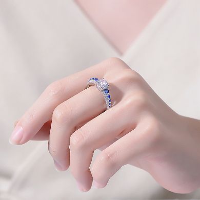 Sterling Silver Blue Cubic Zirconia Engagement Ring