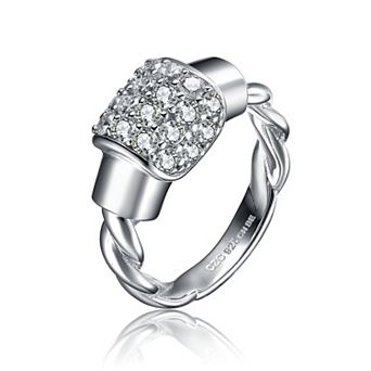 Sterling Silver Cubic Zirconia Cluster Twisted Band Ring