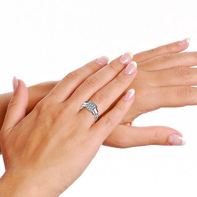 Sterling Silver Cubic Zirconia Cluster Twisted Band Ring