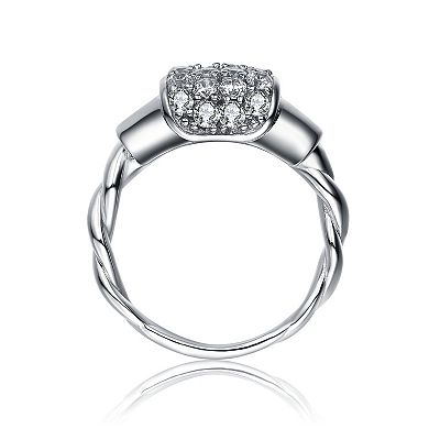 Sterling Silver Cubic Zirconia Cluster Twisted Band Ring