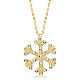 Gold Tone Over Silver Cubic Zirconia Snowflake Pendant Necklace