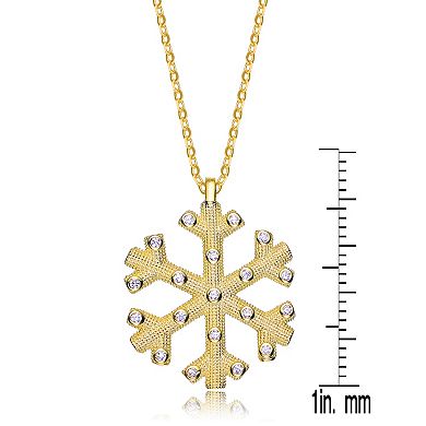 Gold Tone Over Silver Cubic Zirconia Snowflake Pendant Necklace