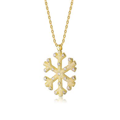 Gold Tone Over Silver Cubic Zirconia Snowflake Pendant Necklace