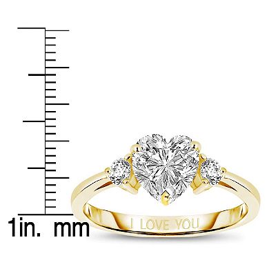 Sterling Silver Three-Stone Heart Cubic Zirconia "I Love You" Ring