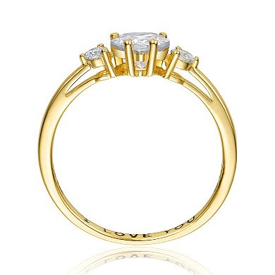 Sterling Silver Three-Stone Heart Cubic Zirconia "I Love You" Ring