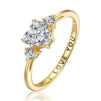 Sterling Silver Three-Stone Heart Cubic Zirconia "I Love You" Ring