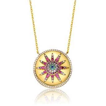 Gold Tone Over Silver Multi Color Cubic Zirconia Necklace