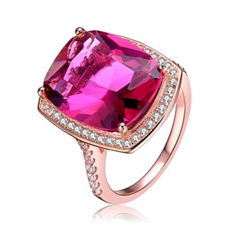 18k Rose Gold Over Silver Red Cubic Zirconia Statement Ring