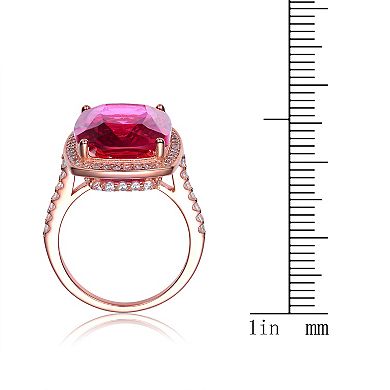 18k Rose Gold Over Silver Red Cubic Zirconia Statement Ring