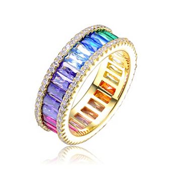 Gold Tone Sterling Silver Rainbow Cubic Zirconia Band Ring
