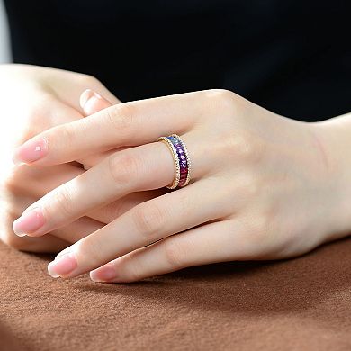 Gold Tone Sterling Silver Rainbow Cubic Zirconia Band Ring