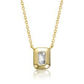 Megan Walford 14k Gold Over Sterling Silver Rectangular Cubic Zirconia Solitaire Necklace