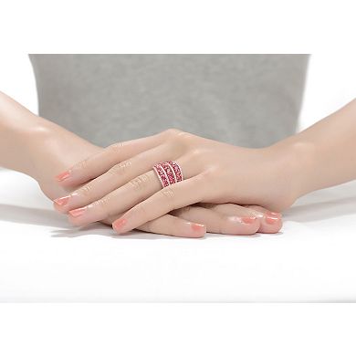 Rose Gold Tone Sterling Silver RedCubic Zirconia 3-Row Ring