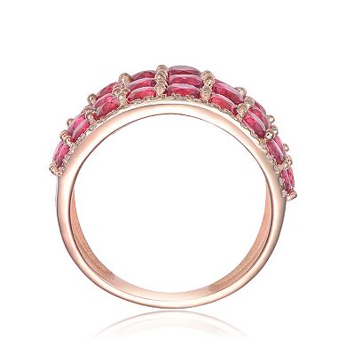 Rose Gold Tone Sterling Silver RedCubic Zirconia 3-Row Ring