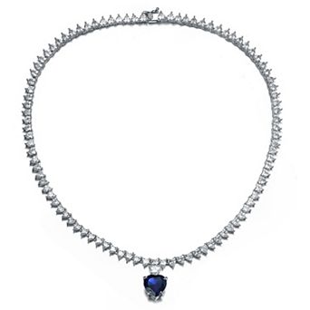 Megan Walford Sterling Silver Cubic Zirconia Heart Tennis Necklace