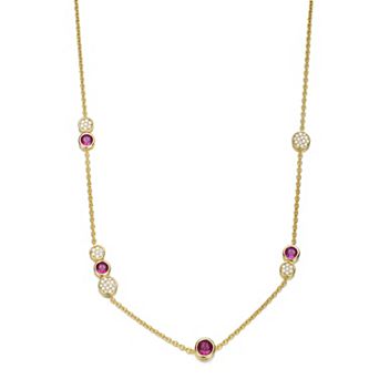 14k Gold Over Silver Red & White Cubic Zirconia Station Necklace