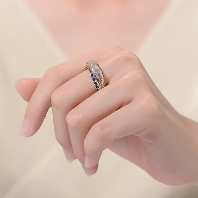 14k Gold Over Silver Cubic Zirconia 3-Row Crossover Cocktail Ring